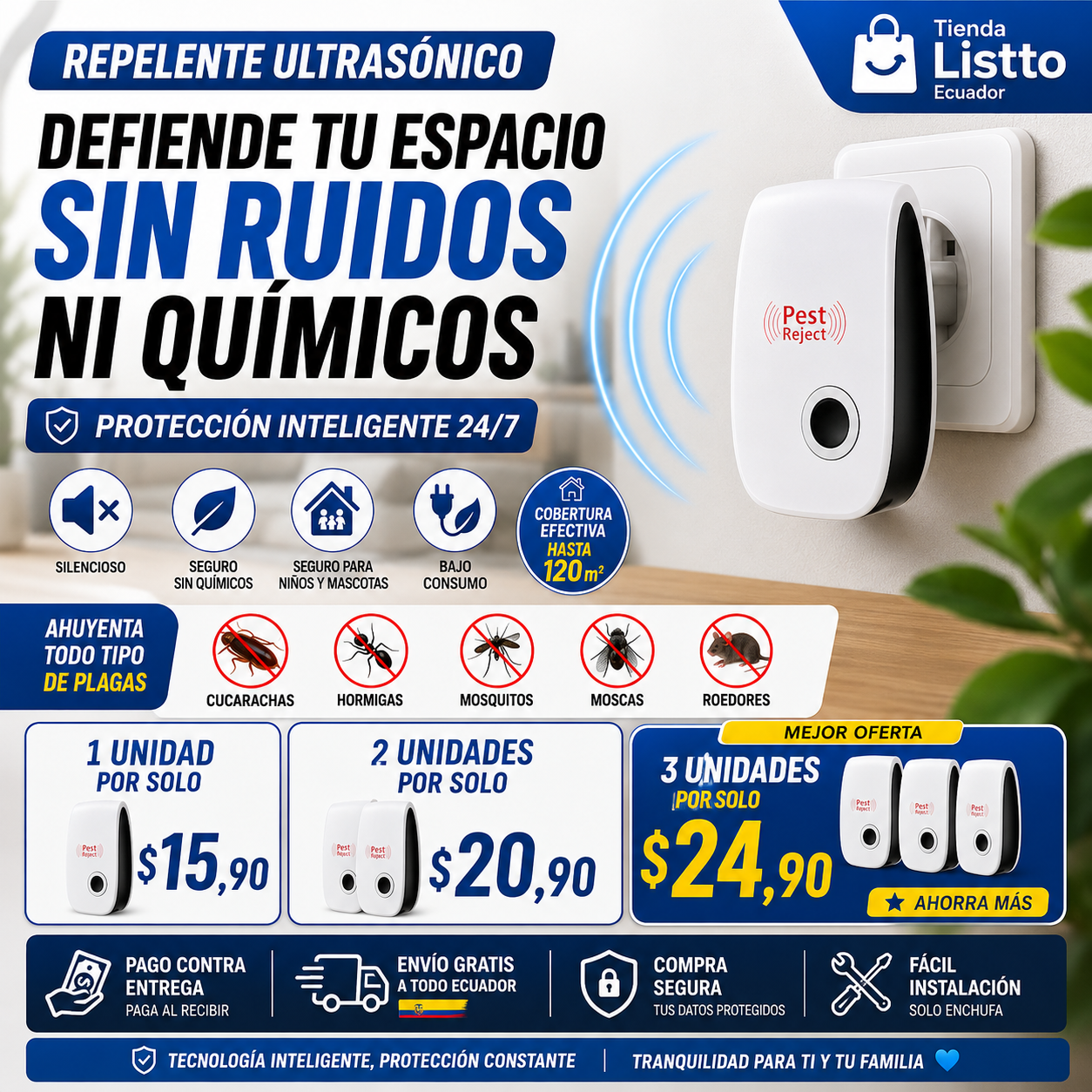 Repelente Ultrasónico de Insectos y Ratas - Pest Repeller