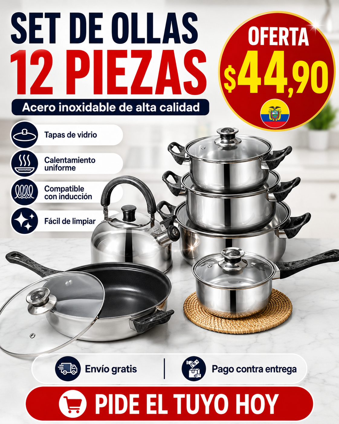 SET DE OLLAS ACERO INOXIDABLE - 12 PIEZAS